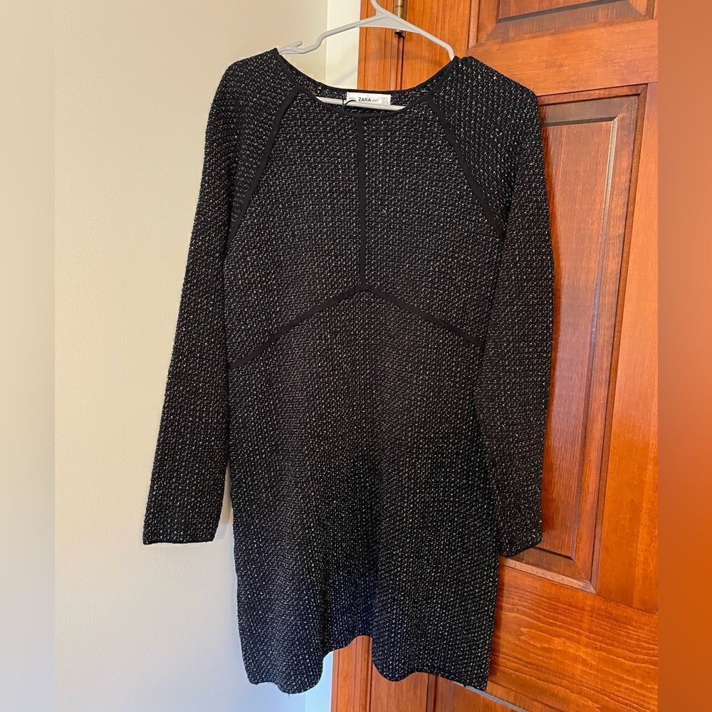 NWOT Zara Knit Black and Silver Long Sleeve Mini Dress Size M